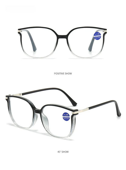 Anti Blue Light Blocking Women Reading Glasses Stylish Presbyopic Eyeglasses Plano Eyewear Dazzling Large Frame Set Rhinestone